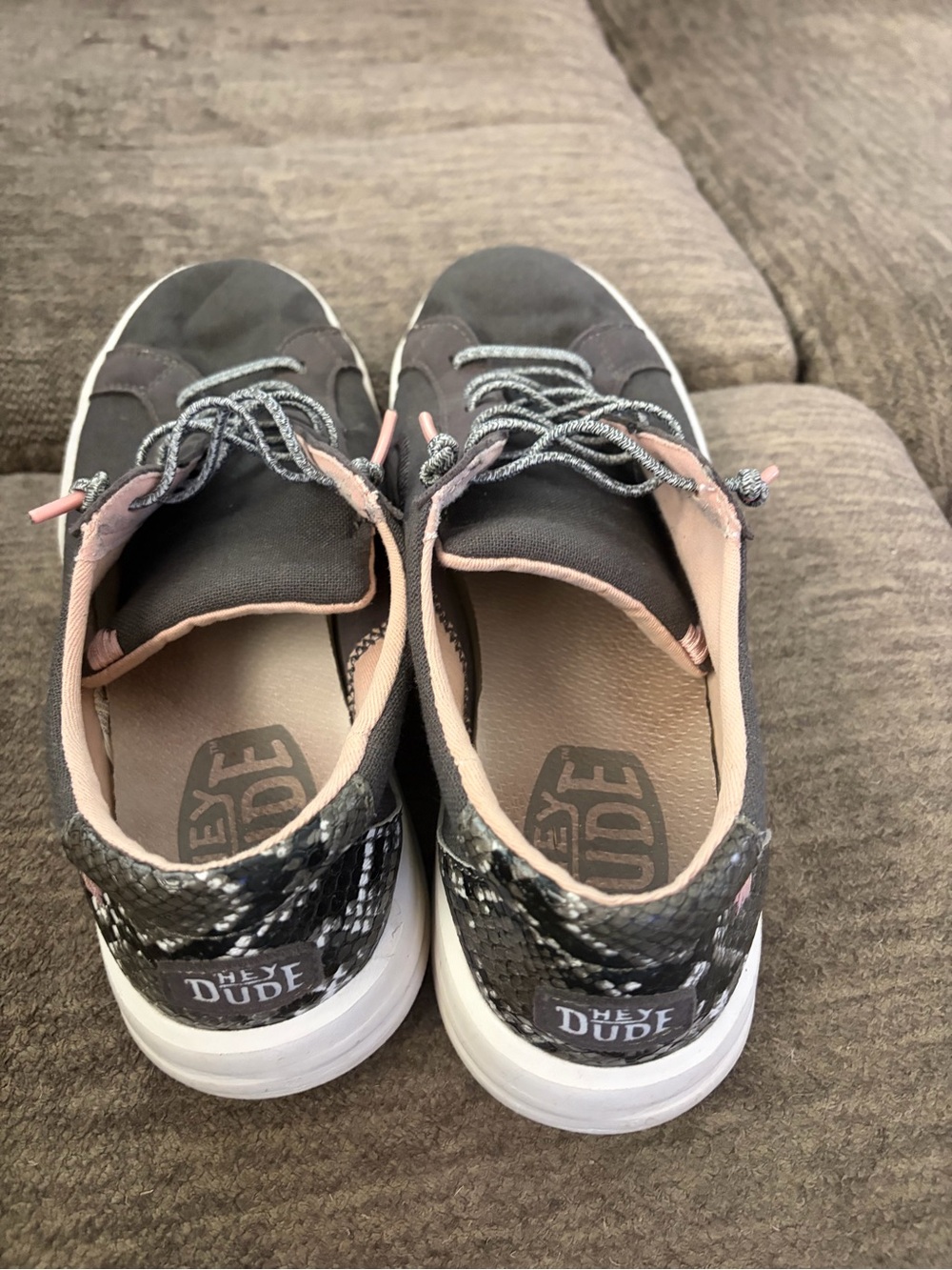 Hey Dude Women’s Grey and Pink Sneakers size 9